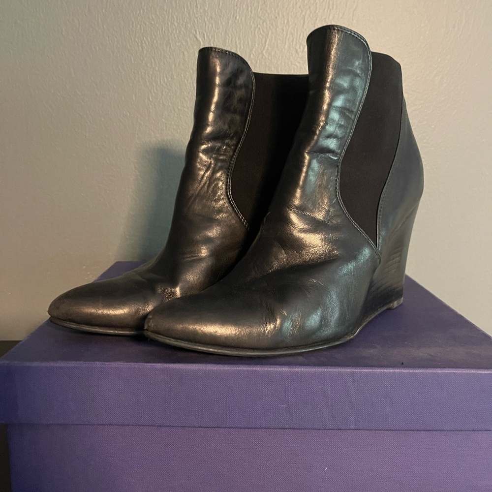Stuart Weitzman Black Wedge Ankle Boots